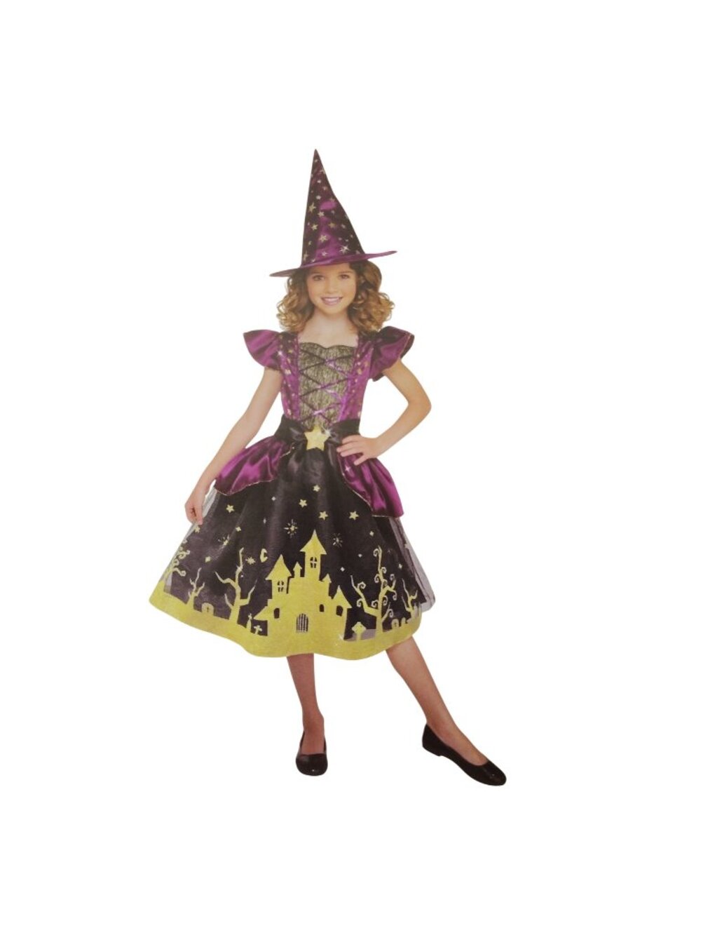 Way to Celebrate Starry Witch Costume Girls Small 6 6X Glow In Dark Dress Hat